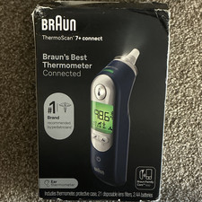 Braun ThermoScan 7 connect Ear Thermometer Bluetooth Blue Case Covers Batteries