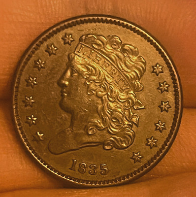 1835 classic head half cent.  AU, nice color and surfaces .