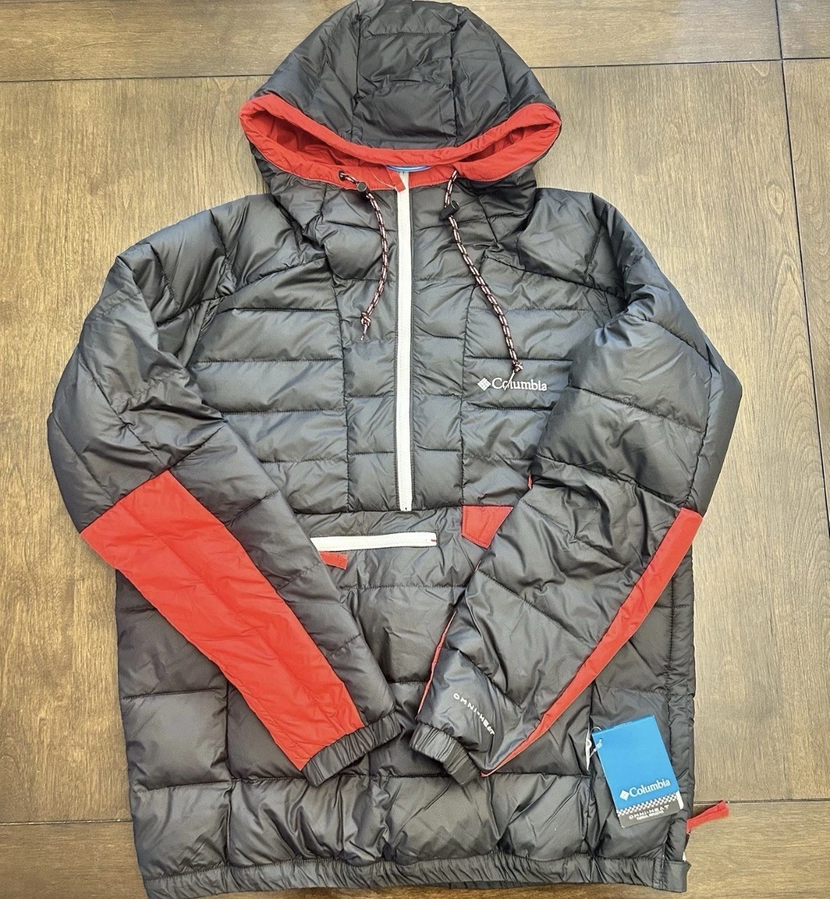 Men’s Columbia Norwester Anorak Black Red Omni Heat Winter Coat Hooded NWT XL