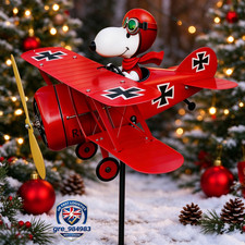 Snoopy Pilot Flying Biplane Wind Spinner - Vintage Metal Garden Windmill Decor