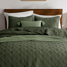 100 Cotton Queen Size Quilt Set - Olive Green Pre-Washed Soft Lightweight Moder