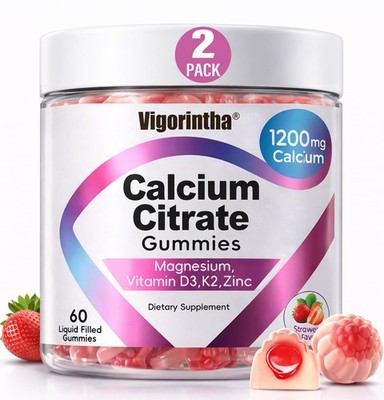 Calcium Citrate Gummies 1200mg with Magnesium,Vitamin D3, K2, Calcium Supplem...