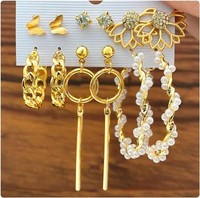 6 Paar Damen Acryl Creolen Ohrstecker Mit AnhäNger Hypoallergen Goldfarben