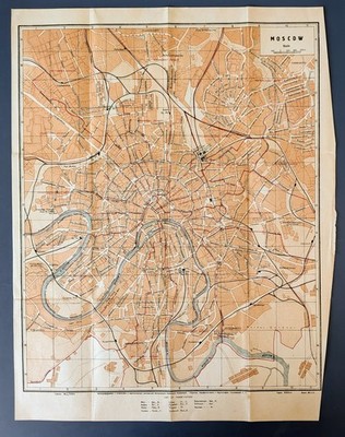 Vintage Soviet Moscow City Map USSR English Street Plan Folded Paper Map
