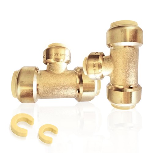 2 PCS Pushfit Tee 3/4x3/4x1/2 Inch Push Connect Plumbing Brass Fit PF1272