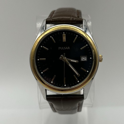 #ad #ad Vintage Pulsar Quartz Dress Watch Black Dial Gold Bezel 36.8mm New Battery $18.99