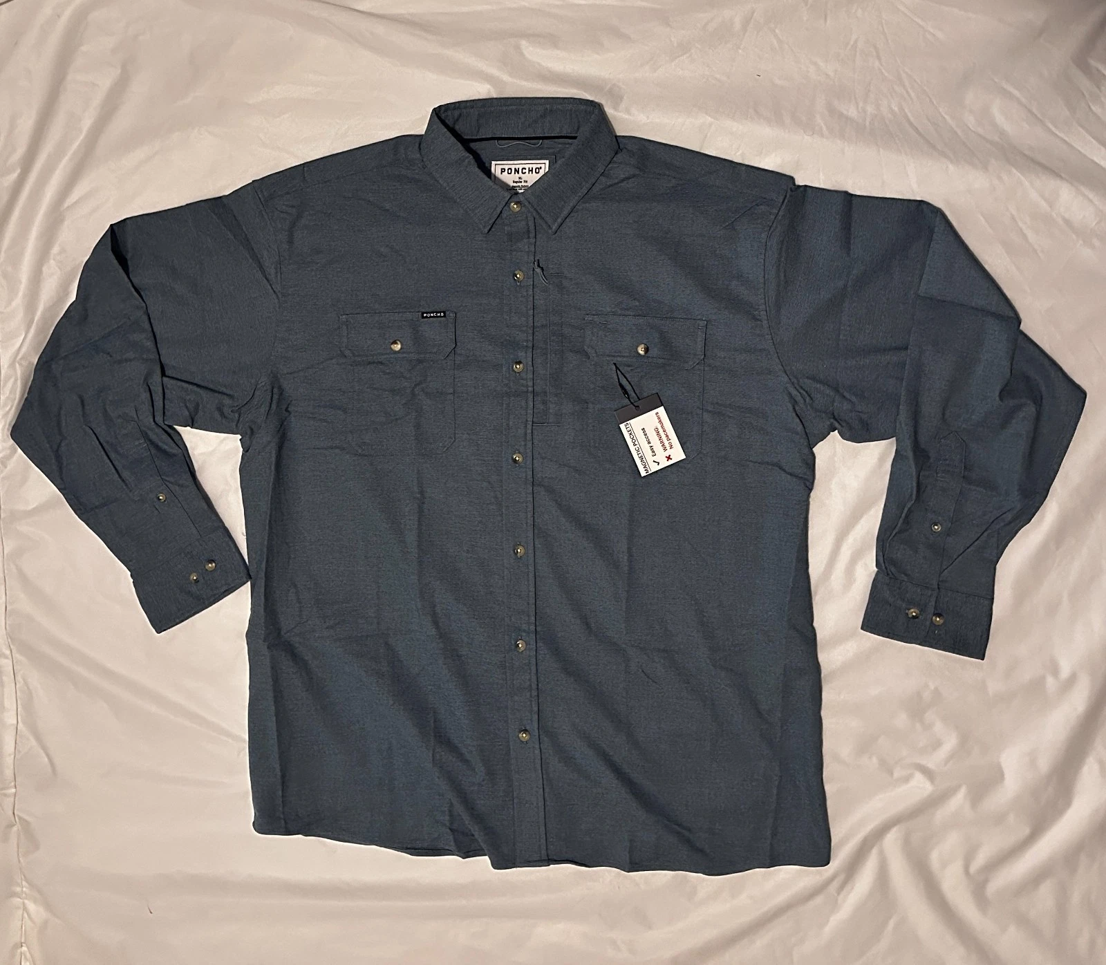 Poncho Shirt Mens X-Large Blue Magnetic Pockets Flannel Long Sleeve Button Down
