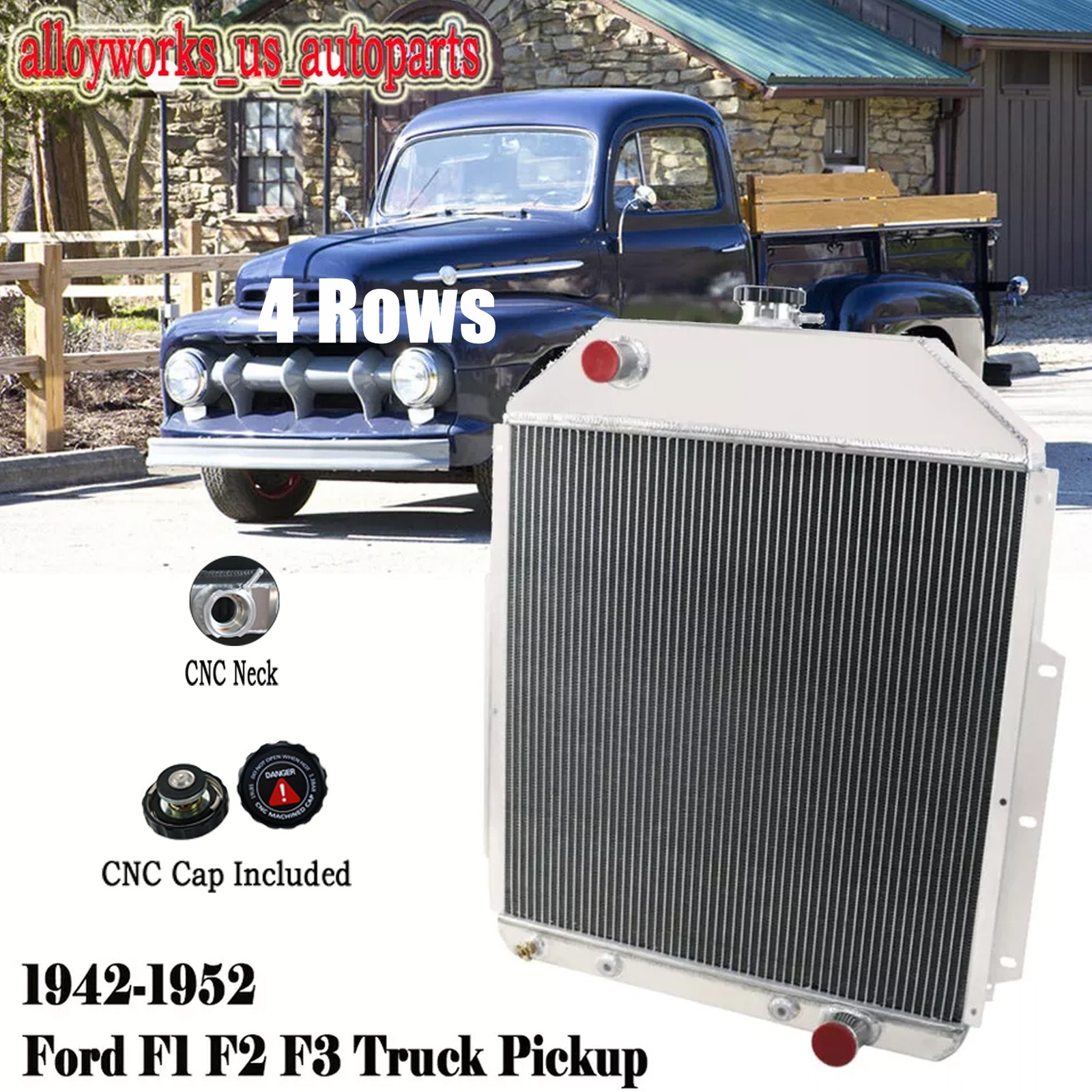 4 Row Radiator for 1942-1952 Ford F1 F2 F3 Truck Pickup Chevy ENGINE