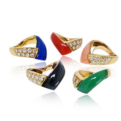 Van Cleef & Arpels 18K Gelbgold 5 mehrfarbige Edelsteine Vorsteckring