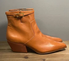 Franco Sarto Women's Amber Snip Toe Booties Size 9 Brown Leather Zip Up