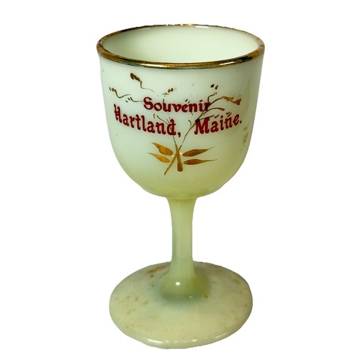 Hartland, MAINE ME Uranium Antique Custard Glass Souvenir Trinket Cup Goblet