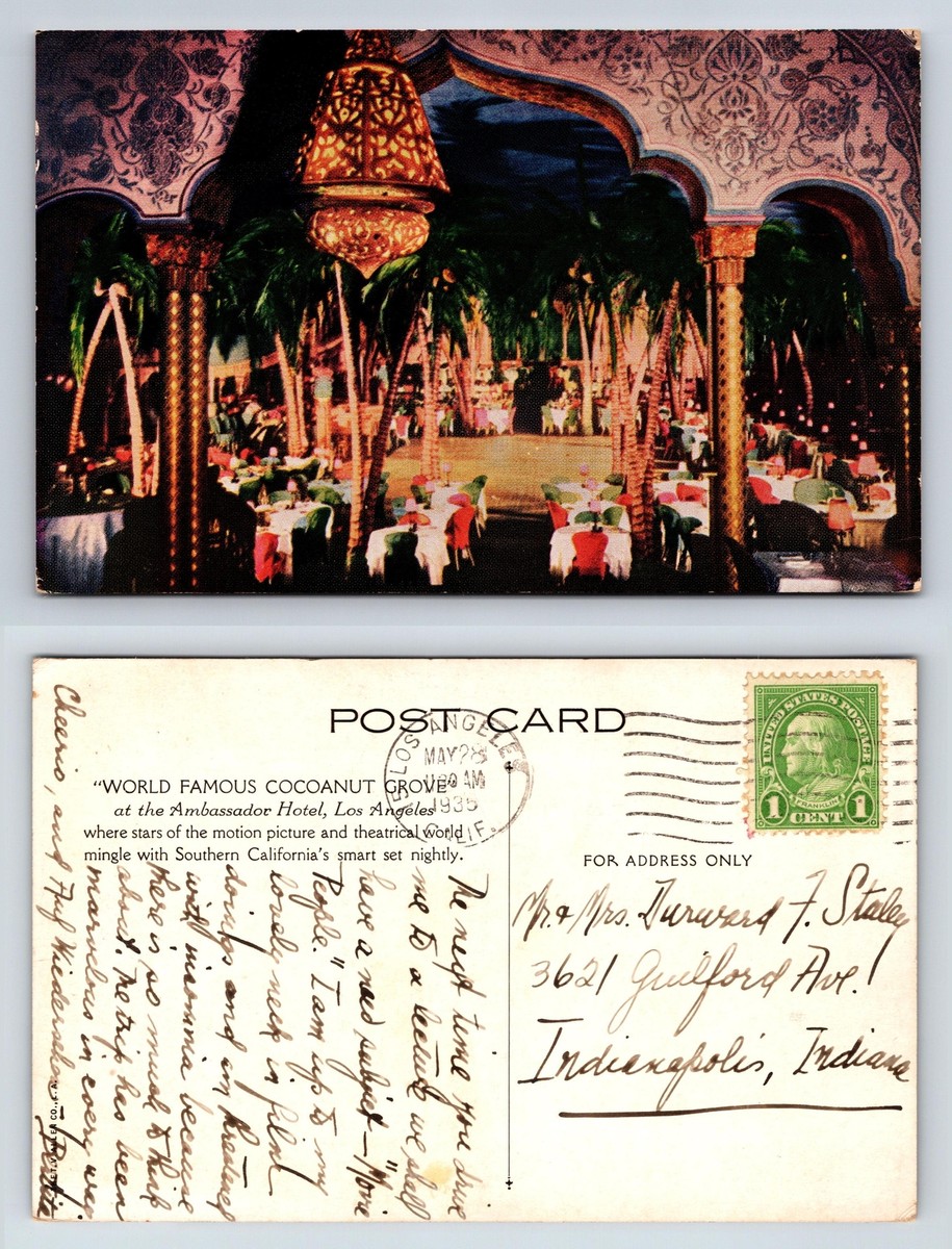 Postcard Cocanut Grove Ambassador Hotel Los Angeles 1935 Dining