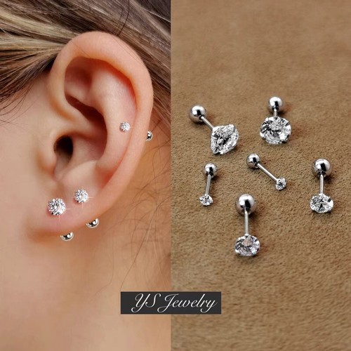 Womens Surgical Steel CZ Crystal Screw Back Stud Earrings Trendy Jewelry 2Pcs - 第 2/17 張圖片