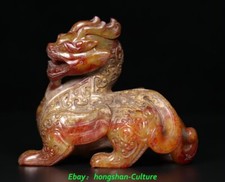3.9'' Old Chinese Dynasty Natural Hetian Jade Pixiu Brave troops Wing Statue