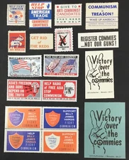 BIG COLLECTION OF 18 DIFF ANTI-COMMUNIST STICKERS/STAMPS 1950s - 1970s