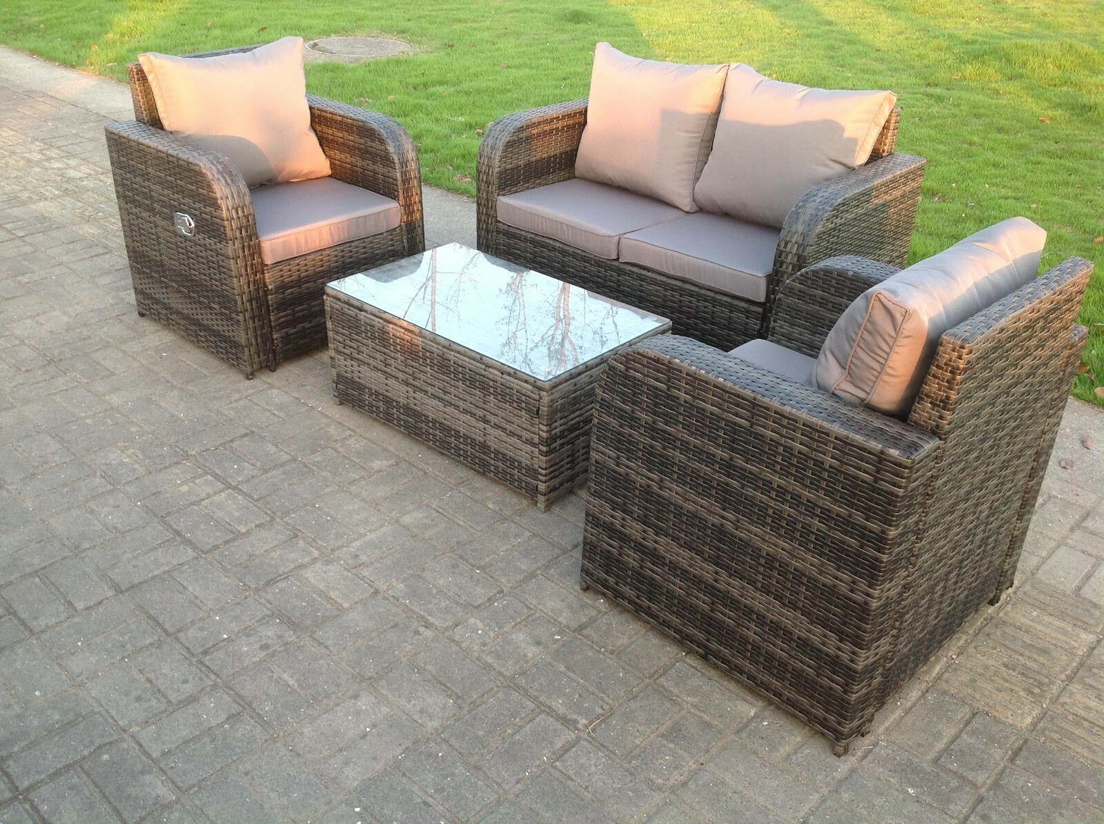 4 Seater Reclining Grey Mixed Rattan Sofa Chair Outdoor Garden