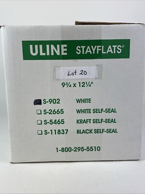 20 Uline S-902 White Tab Locking Stayflats  #5 - 9-3/4  x 12-1/4'' NEW