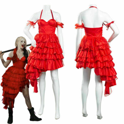 The Suicide Squad 2021 Harley Quinn Cosplay Costume Red Dress Carnival  Outfit | eBay