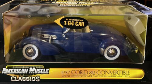 American Muscle Limited 1:18 & 1:64 1937 Cord 812 Convertible Blue NIB 2 Cars - Picture 1 of 13