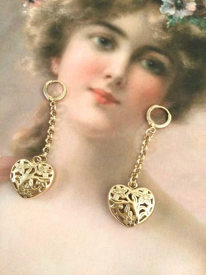 Joyería de colección oro filigrana amor corazón cadena pendientes joyería pendientes Foto 2 de 4