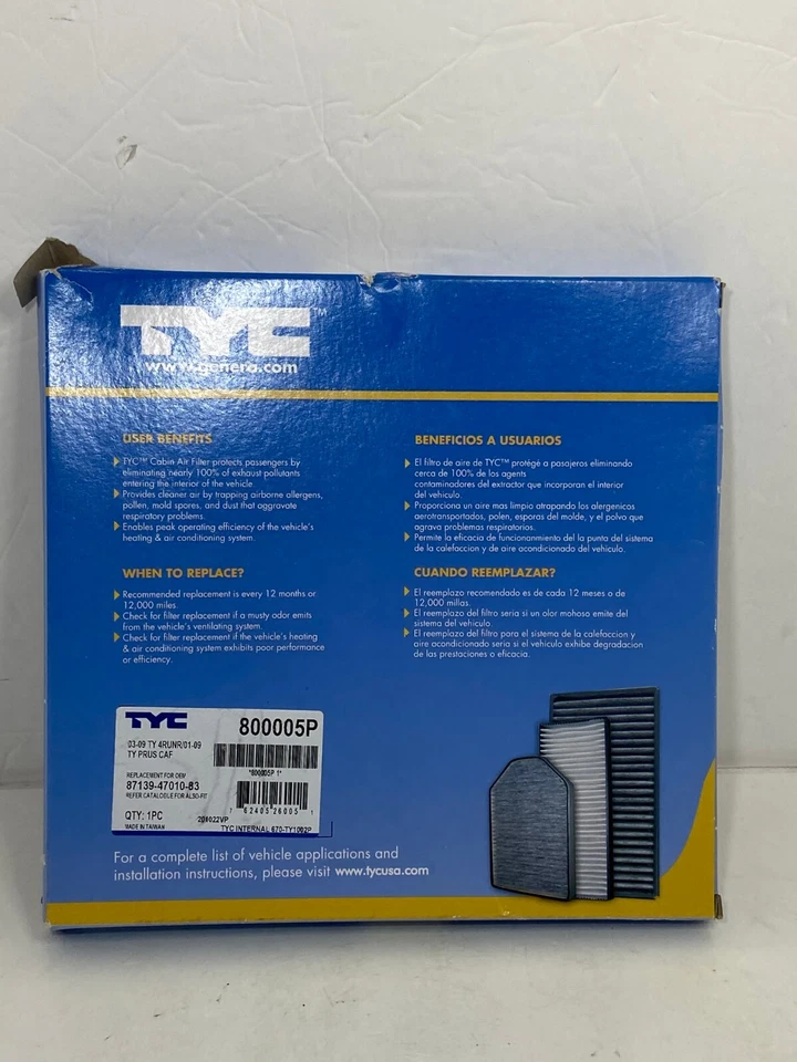 🐞 TYC 800005P СМЕННЫЙ ВОЗДУШНЫЙ ФИЛЬТР САЛОНА ПОДХОДИТ ДЛЯ TOYOTA PRIUS 2001-2007, новый FL - Изображение 4 из 4
