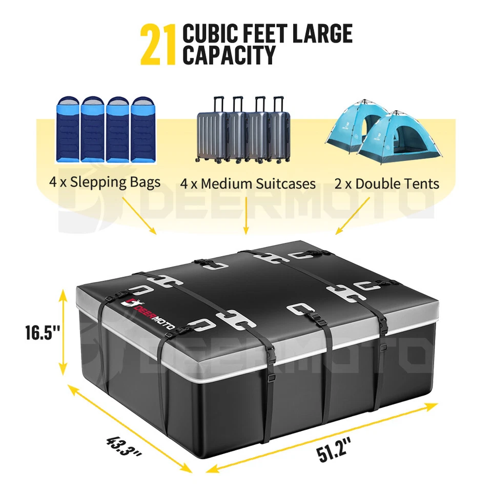 For Nissan Pathfinder 21 Cubic Feet Roof Top Cargo Carrier Bag 600D Waterproof - Image 4 of 4