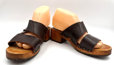Vintage 90s Candies CHUNKY Wood Platform Heel Sandals Leather Brown Stud 8 M