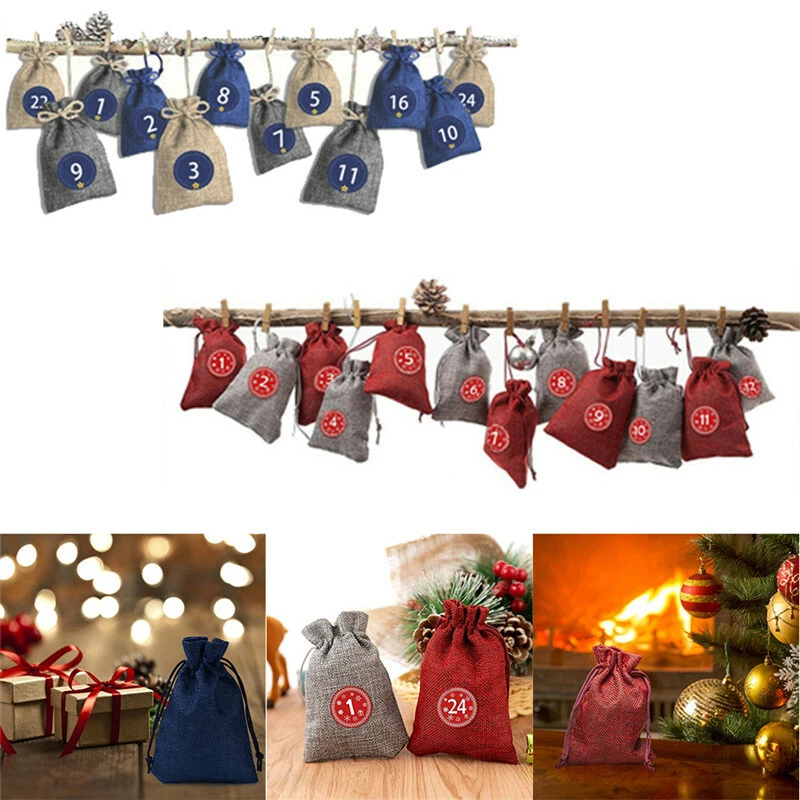 Adventskalender zum Befüllen 24 Stk. Jutebeutel Weihnachtskalender Säckchen - Bild 2 von 4