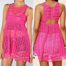 Free People New Romantics Madame Butterfly Pink Sheer Dress Size Small Boho S