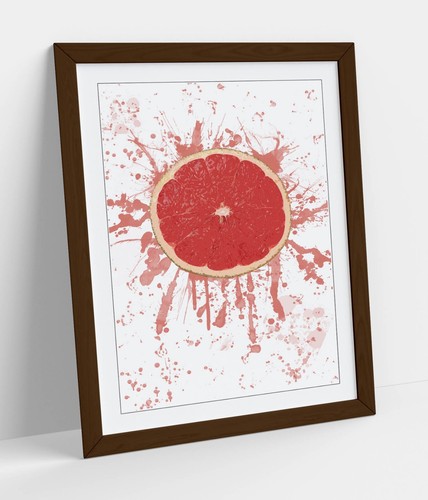 PINK GRAPEFRUIT PAINT SPLASH ART -FRAMED WALL ART PICTURE PRINT TRENDY KITCHEN - Picture 2 of 11