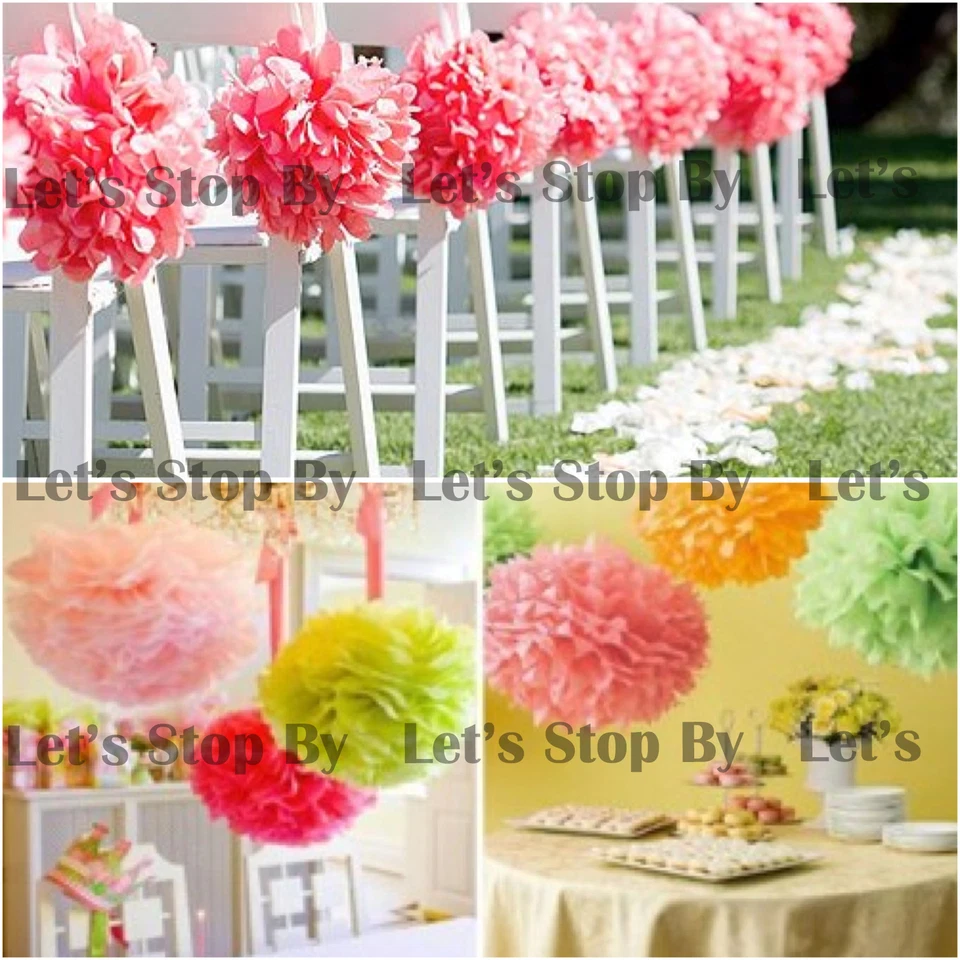 11 pcs Tissue Paper Pom-Poms 8" Flower Ball Wedding Party Home Crafts Decoration - Image 4 of 4