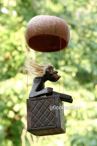 Primitive Tribal Statue Riding Hot Air Balloon Tiki Bar Unique Gift Home Decor - Picture 4 of 5