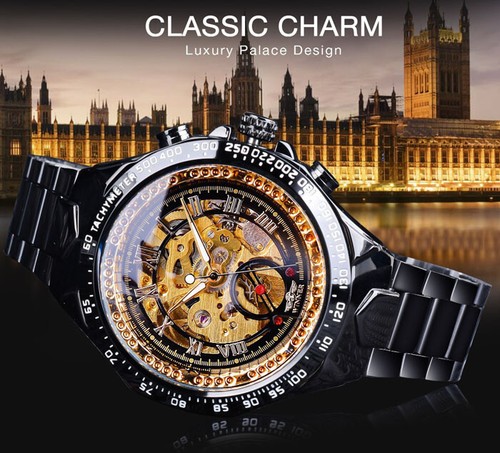 Men's Watch Luxury Automatic Mechanical Stainless Steel Watches Skeleton Gifts - Picture 12 of 36