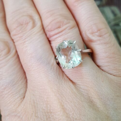 925 Sterling Silver Ring, Green Amethyst Gemstone Ring , Size O US 7.25 - Picture 7 of 7