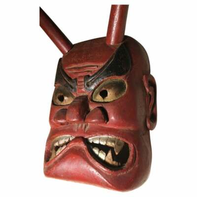 Vintage, DANCED, Japan/Japanese Wooden Ao-Oni Mask used in annual