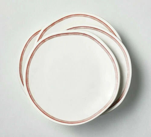 4er Set Herd & Hand Steinzeug Salatteller Sauer Creme Rot Rand Borte 8 3/4"