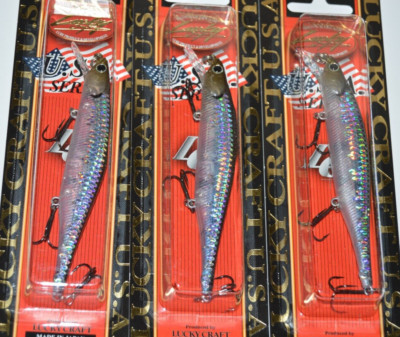 3 lures lucky craft lightnin pointer 110sp 4.5'' suspend jerkbait ms ghost minnow