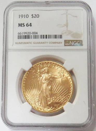 1910 GOLD USA $20 DOLLAR SAINT GAUDENS COIN NGC MINT STATE 64