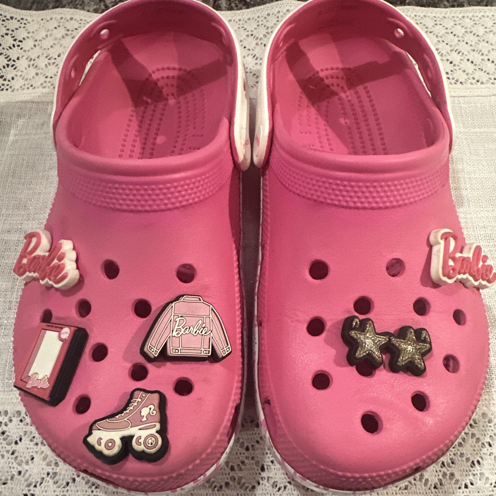 Crocs Slip On Barbie Theme Shoes Pink Women's Sz 7-GREAT Condition