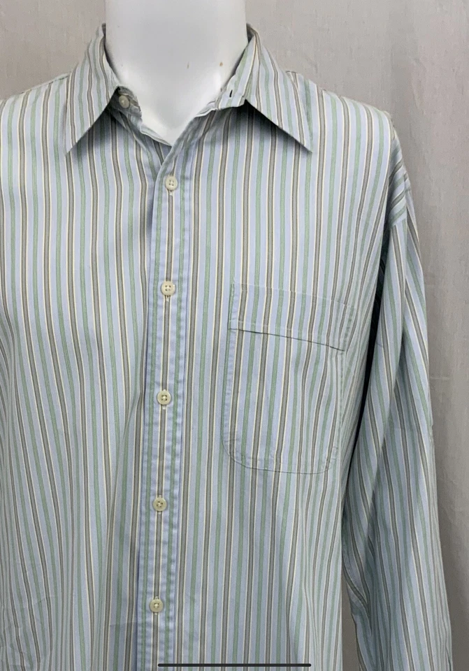 Camisa de vestir Alexander Julian Nordstrom 16,5 34 azul a rayas algodón YGI N2-185 Foto 3 de 4