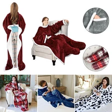 Catalonia Sherpa Wearable Blanket with Sleeves Foot Pockets Throw Blanket Robe