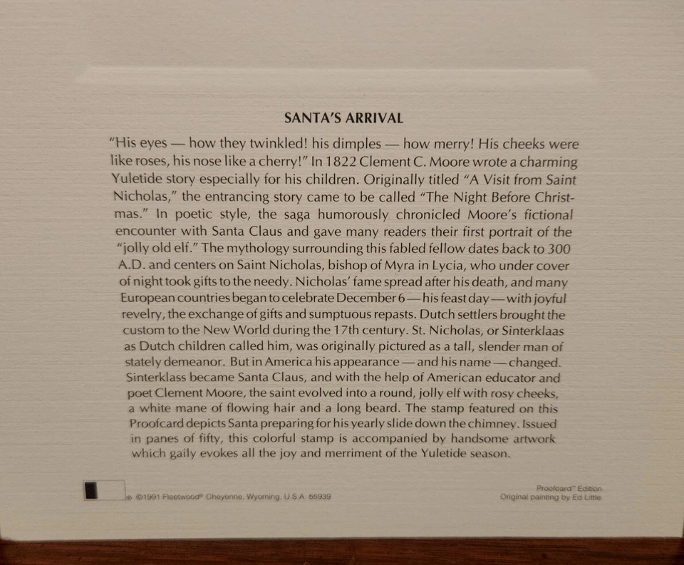 PROOFCARDS 1991 SANTA STAMP W/ POSTCARD ~FIRST DAY OF  ISSUE! - Image 4 of 4