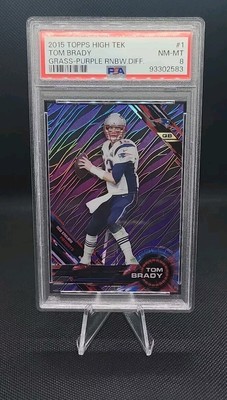 2015 TOPPS HIGH TEK TOM BRADY 1 GRASS PURPLE RAINBOW DIFFRACTOR PSA 8 PAT