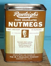 Vintage Rawleigh's Pure Granulated Nutmegs 8oz Tin Spice Can FREEPORT ILL.