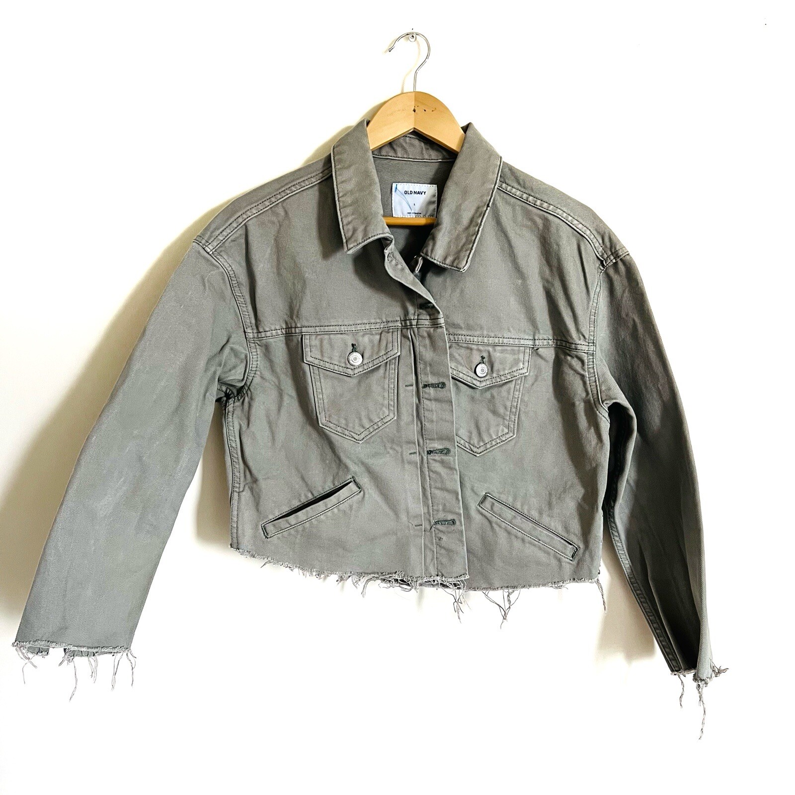 Jacket Olive Green Edgy Cotton Women Size L Casual Trucker