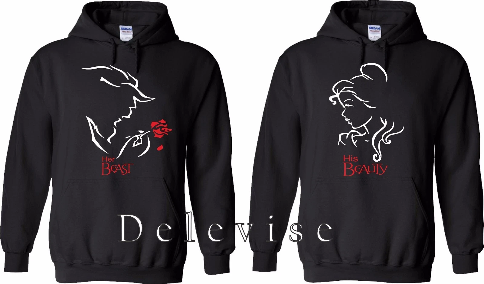 Felpa con cappuccio His Beauty And Her Beast San Valentino carina abbinata S 3XL