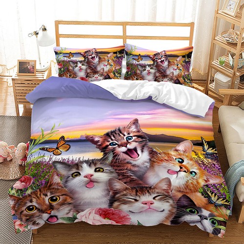 Lustiges Tiermotiv niedliche Hunde Katzen Blumen Haustierliebhaber Bettdecke Bettbezug Bett-Set - Bild 16 von 21