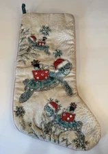 Coastal Collection Christmas Stocking BEADED SANTA SEA TURTLE PRESENTS 21”