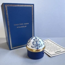 Halcyon Days Enamel Medici Ring Box Blue White Neiman Marcus 1.75” w/ Box & Cert