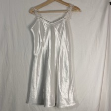 Vintage California Dynasty Satin Nightie Lacy Straps Pearls Wedding White Small